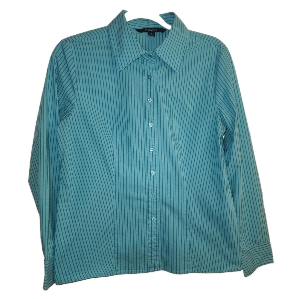 Chadwicks Turquoise Blue Striped Long Sleeve Button Down Shirt
Size 10